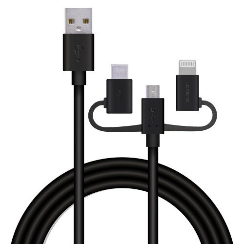���ޡ��ȥե�����USB�����֥�/3in1/microUSB+Type-C+Lightning/1.2m/�֥�å����쥳��������