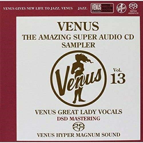 ヴィーナス・アメイジングSACD スーパー・サンプラー Vol.13 〜ヴィーナス・グレイト・レディ・ヴォーカル編 (紙ジャケット)オムニバスアレクシス・コール、ニッキ・パロット、サリー・ナイト、シモーネ、レアード・ジャクソン、アデラ・ダルト、テッサ・ソーター　発売日 : 2016年3月16日　種別 : SACD　JAN : 4571292518079　商品番号 : VHGD-138【商品紹介】ヴィーナスSACDコレクターに贈るオーディオ・ファイル・サンプラー第13弾。【収録内容】SACD:11.マイ・ハート・ビロングス・トゥ・ダディ2.ブラック・コーヒー3.かりそめの恋はいや4.ウイ・キス・イン・ア・シャドウ5.トラベリング・ライト6.酒とバラの日々7.ザ・ランプ・イズ・ロウ8.バット・ビューティフル9.ジェントル・レイン10.クライ・ミー・ア・リバー11.恋去りしとき12.二人でお茶を13.クルフォードの想い出14.マイ・フーリッシュ・ハート15.アイ・ゴット・ロスト・イン・ヒズ・アームス16.あなたは恋を知らない17.真珠の首飾り