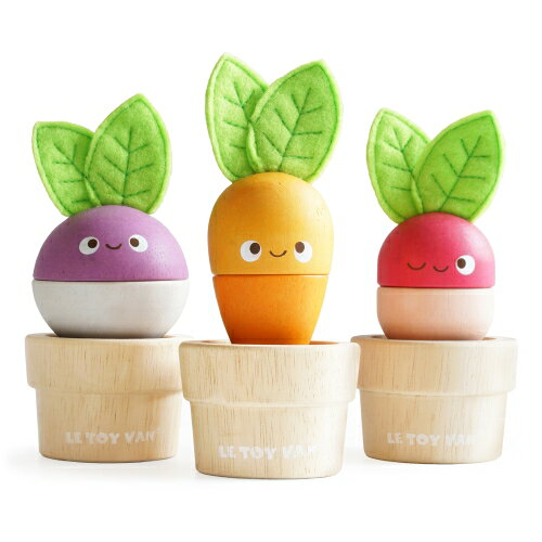 かわいいやさいがスタッキングパズルになりました！定価 : 3960円商品番号 : 1002335サイズ＝7×7×15.4重量＝0.56材質＝ゴムの木、ポリエステル、MDFセット内容＝植木鉢×3 にんじん×2 ビートルート×2 ラディッシュ×2備考お取り寄せにお時間を要する場合がございます。ご注文後のキャンセルはお受けする事が出来ませんので予めご了承くださいませ。乳幼児