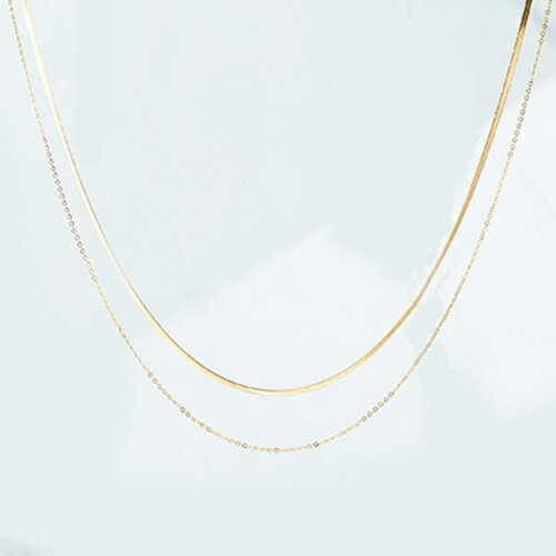 【送料無料】 スネークチェーン&シンプルチェーン2連ステンレスネックレス (ゴールドカラー)SUNHOSEKI