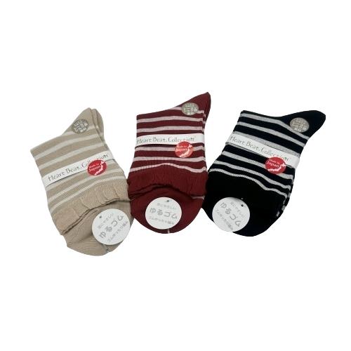 【送料無料】 ベージュ、レッド、ネイビー(ボーダー)(22-24cm) (3足セット)みっとめるへん社