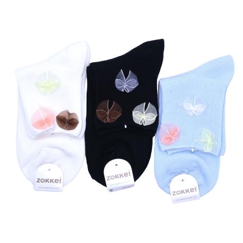 【送料無料】 クルーソックス(リボン)(ライトブルー・ホワイト・ブラック)(23-25cm)(3足セット)みっとめるへん社