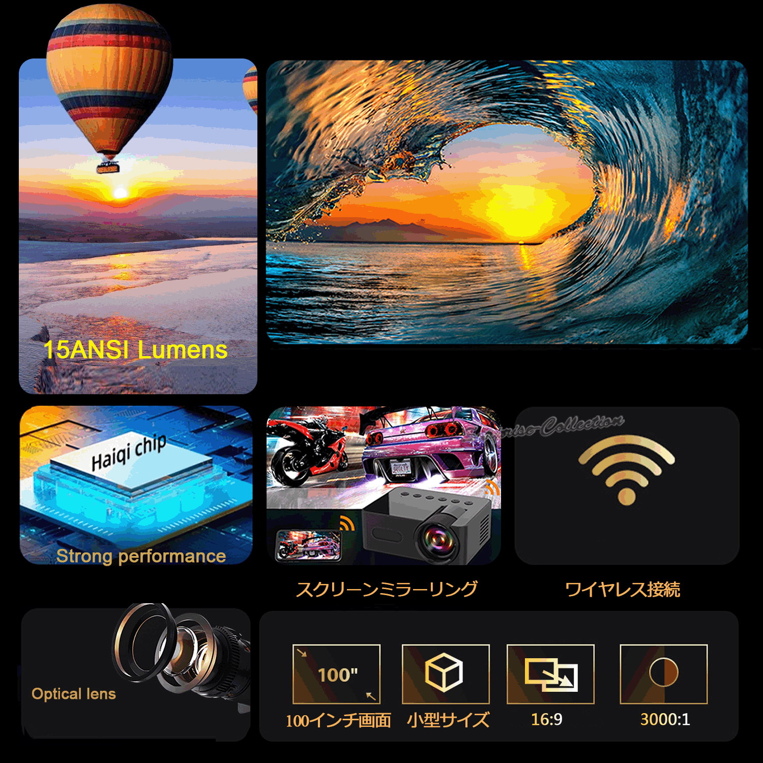 プロジェクター 家庭用 プロジェクター 小型 スマホ ワイヤレスミラーリング 天井 壁 置き型 100インチ 軽量 ホームシアター