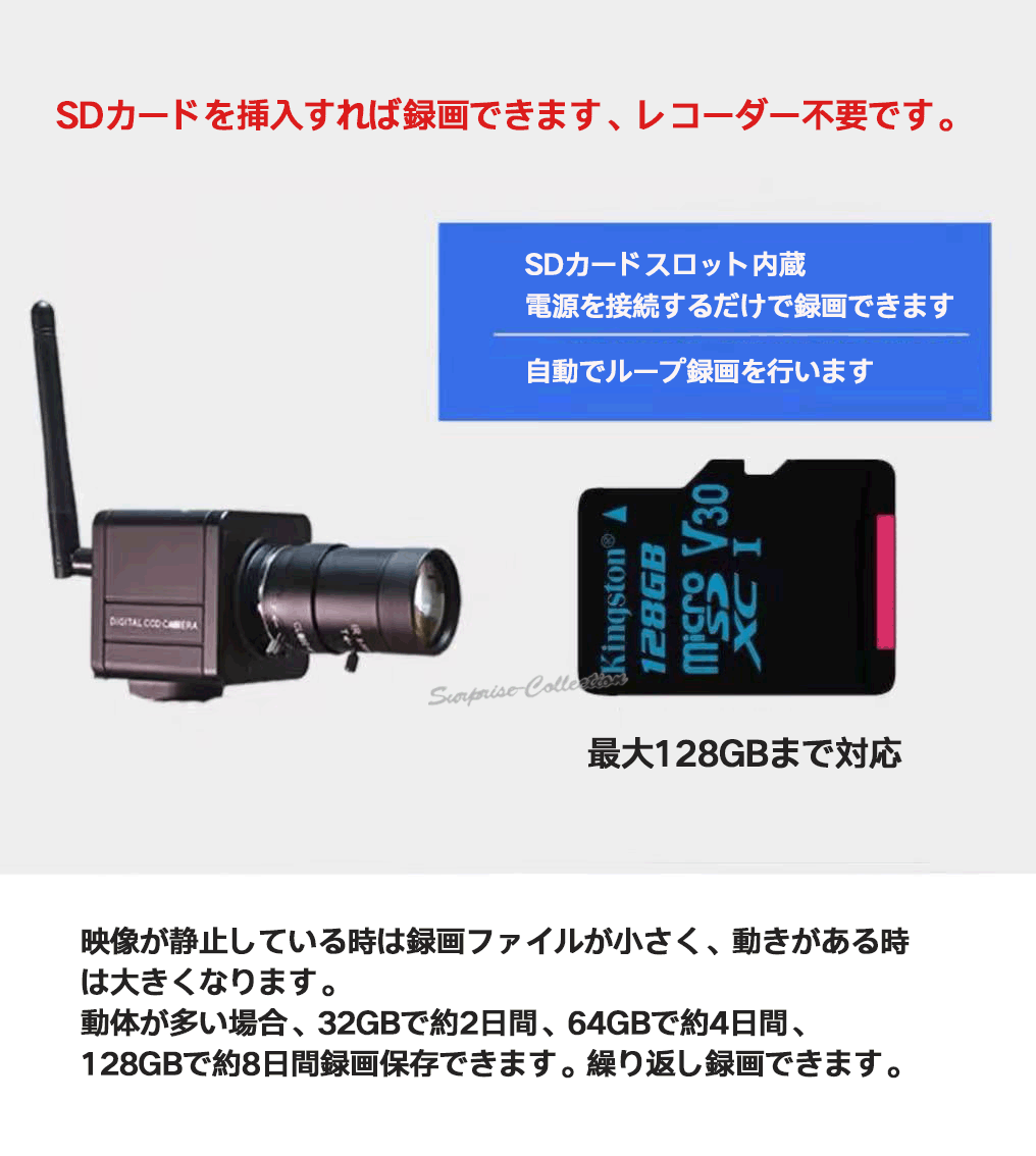 【10倍光学ズーム】500万画素 レジ・受付カウンター監視に最適！遠隔監視対応 SDカ...