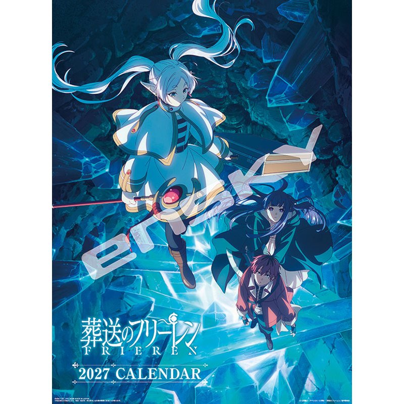 2027 CALENDAR COLLECTION TVアニメ「葬送のフリーレン」 PRODUCT SPECIFICATIONS 商品品番 27CL-0029 発売予定日 2026年10月31日 発売 仕様・サイズ B3・7枚 (壁掛・ヒラ) 定価 (税込) 1,980円 (税込) JANコード 4970381219666 【ご注文前のご確認事項（必読）】 掲載画像について: 表紙画像および中面サンプルはメーカー監修中のイメージです。実物と一部デザインが異なる場合がございます。画像違いでの返品・交換はお受けできません。 入荷・発送時期について: ご注文確定後にメーカー手配を開始いたします。受付日より通常10〜15営業日前後での入荷・発送見込みとなります。メーカー在庫完売時はやむを得ずキャンセルとなる場合がございます。 発売日の変更について: 発売日はメーカー都合により頻繁に変更・延期となる場合がございます。最新情報に準拠し、発売日以降の入荷分より順次発送いたします。 同梱配送のご注意: 特殊ロール形状および梱包都合上、書籍・CD・DVD等と一緒のご注文はお受けできません。カレンダー単体でのご注文をお願いいたします。