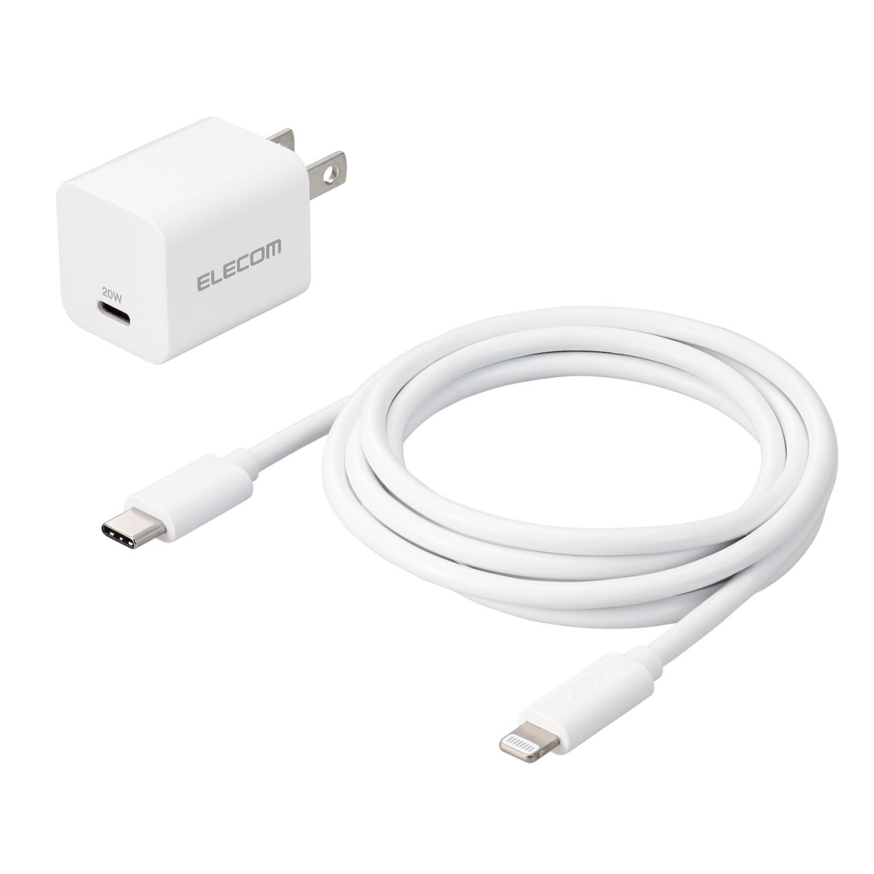 LightningAC充電器/USB Power Delivery対応/20W/USB-C1ポート/USB-C-Lightningケーブル付属/スイングプラグ/1.5m/ホワイトエレコム株式会社