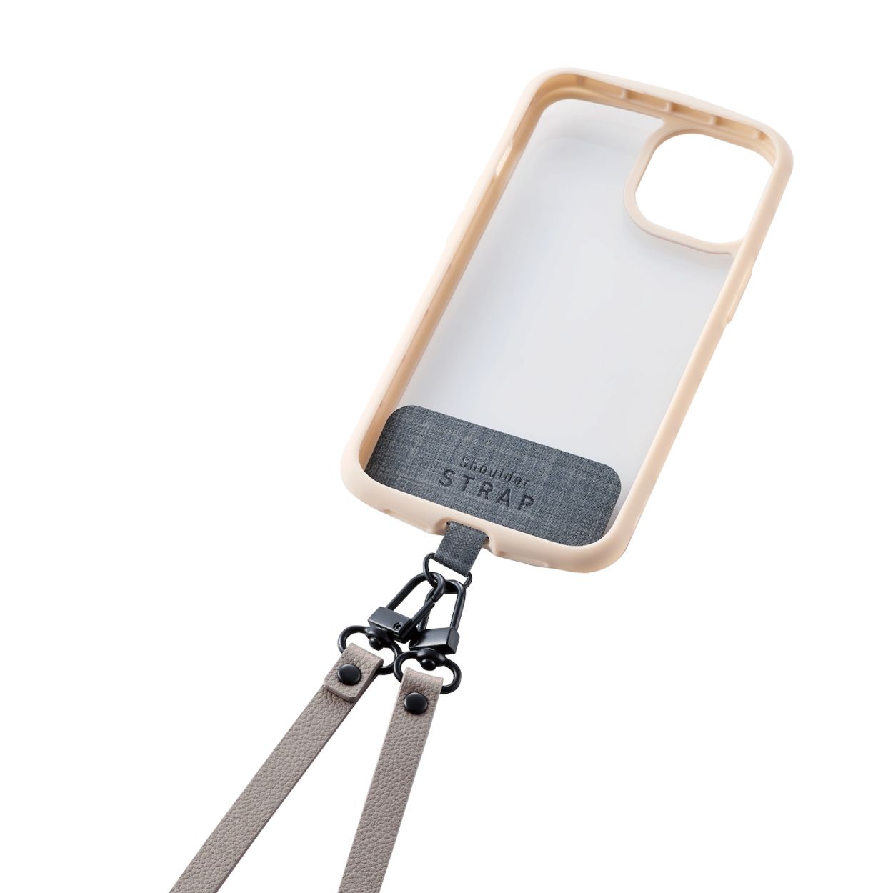 サプライズWEBのスマホショルダーストラップ/ストラップシート付属/ソフトレザータイプ/グレージュエレコム株式会社｜アングル2