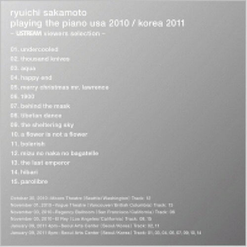 CD / ryuichi sakamoto / playing the piano usa 2010/korea 2011 -USTREAM viewer...