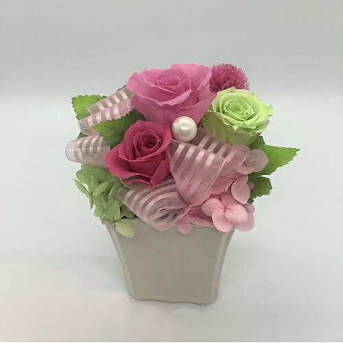 プリザーブドフラワー/オリジナルミニアレンジ　赤・ピンク・グリーン系 （器・陶器）