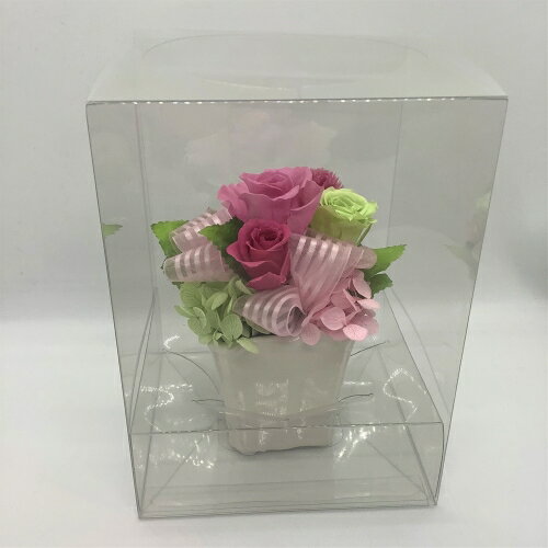 プリザーブドフラワー/オリジナルミニアレンジ　赤・ピンク・グリーン系 （器・陶器）