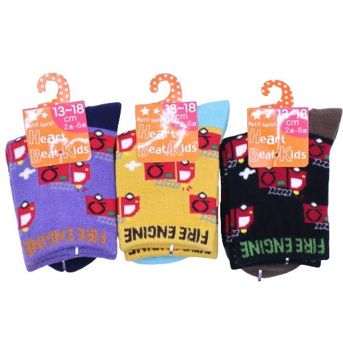 【送料無料】 キッズ いっぱい消防車 (パープル・イエロー・ブラック) (13-18cm) (3足セット)みっとめるへん社