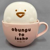 【中古】マグカップ・湯のみ ピンク ラテアート風ふた付きマグカップ 「お文具といっしょ」