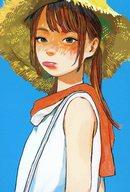 【中古】ポストカード ざしきわらしイラスト(背景青色/縦/麦わら帽子/服装白) ポストカード