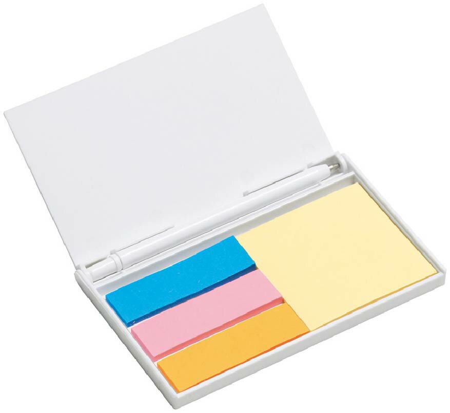 ペン付 ポケットふせん スタイリッシュメモセット カラフルな付箋 コンパクト ケース付き、携帯 デスクアクセサリー