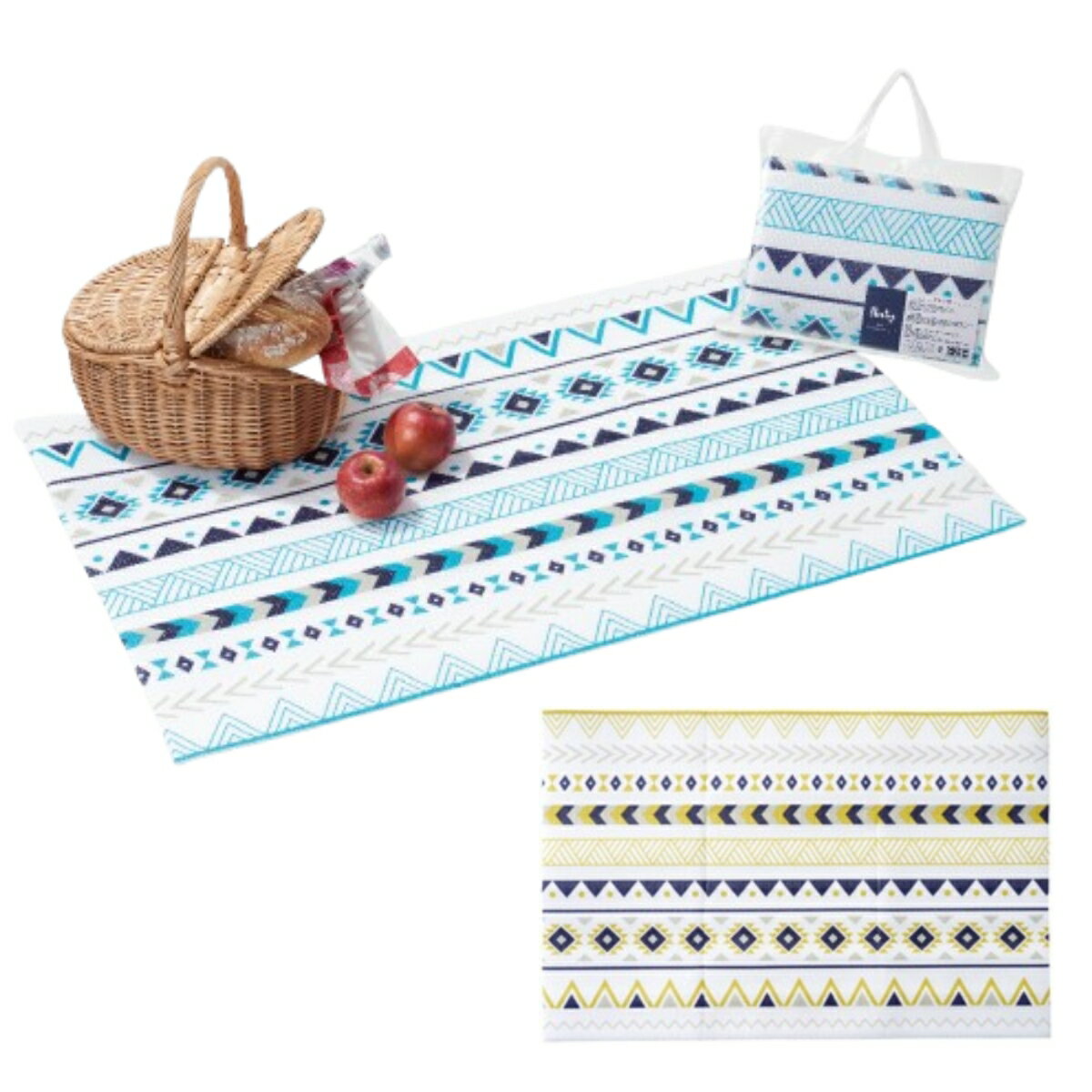 レジャーシート 厚手 600×900mm おしゃれ アウトドア柄 ピクニックシート クッション性 携帯用 軽量 コンパクト収納 遠足 運動会 2色アソート