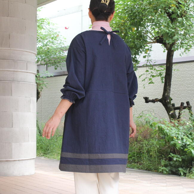 【後ろリボン割烹着】レディース 割烹着 和木綿 ナチュラル かわいい 日本製 送料無料 綿100 コットン エプロン 長袖 スモック 大人 チュニック おしゃれ 割烹着 ホームウェア ミセス シニア ファッション 40代 50代 60代 秋冬春 ピンク マスタード