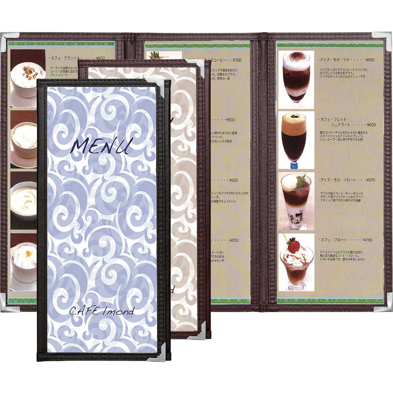 主な仕様商品カテゴリメニューブック 和洋兼用メニューブック商品名メニューコロコロ(三つ折り 6ページ)メーカー名シンビメーカー品番ABW-6ページ数6ページ色黒 , 茶サイズW128xH275mm素材等透明部:PET/トリム:PU/コーナー金具:ステンレス追加オプション 備考三ッ折(6P)