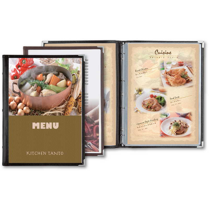 バインダーメニュー(A4 4穴 8ページ) スリムB-ABW-BT / シンビ メニューブック インフォメーション A4