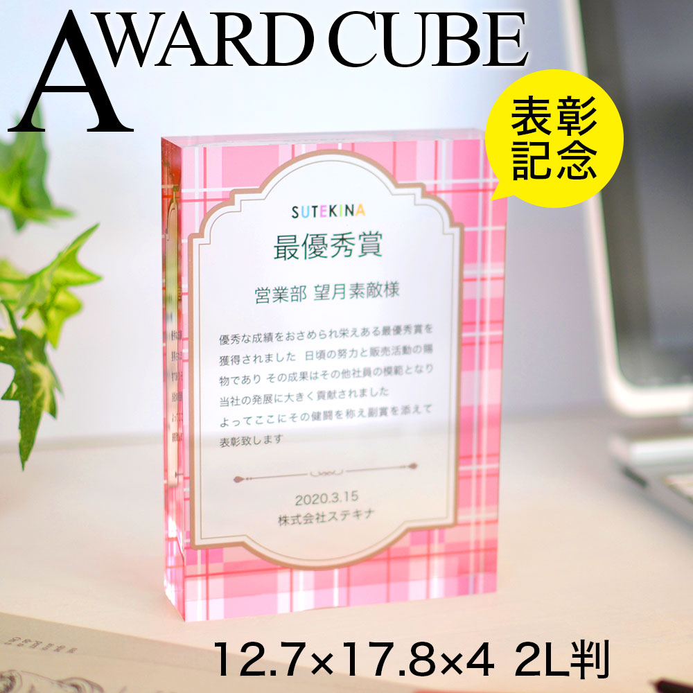 表彰楯 社員表彰 アワードキューブ 12.7×17.8×4センチ(2L判) アクリル製 表彰 社内表彰 スポーツ 表彰 周年記念 創立記念 設立記念 センスのい...