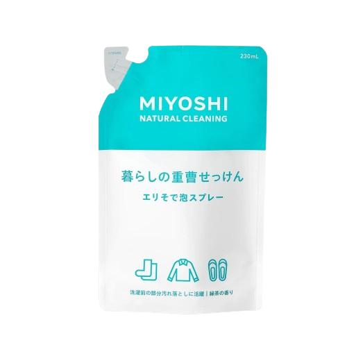 商品説明■　この商品について石けんの力と重曹で汚れをしっかり落とす、スプレータイプのナチュラルクリーナー。 泡で出るからバスルームからキッチンまで手軽に使えます。 泡切れが良く、掃除もスピーディーに。肌にやさしく、手荒れにも安心。爽やかなユーカリ系の香りです。 ■　sterastarオンラインショップからのお知らせ※同一商品の異なるデザインパッケージが届く場合がございますので、ご了承ください。■　キーワードミヨシ石鹸 暮らしの重曹せっけん エリそで泡スプレー エリそで洗剤 部分洗い洗剤 シミ取りスプレー 詰替用 230ml