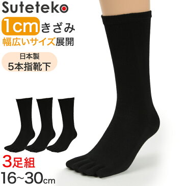 Suteteko 5本指靴下 レギュラー丈 かかと直角仕上げ(レディース) 3足セット 16cm〜30cm (かかと直角 抗菌防臭 日本製 レディース 大きいサイズ)