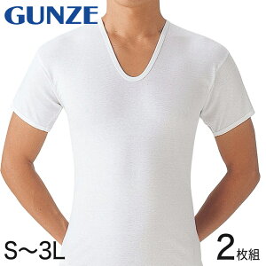 グンゼ やわらか肌着 メンズ Tシャツ 下着 綿100% 2枚組 S〜3L (GUNZE tシャツ 男性 紳士 肌着 半袖 シャツ U首 無地 インナー コットン アンダーウェア S M L LL 3L)【取寄せ】