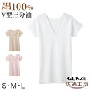 グンゼ 快適工房 婦人 半袖Vネックシャツ S～L (レディース 3分袖 スリーマー GUNZE 綿100％ V首 女性 下着 肌着 インナー 白 ベージュ やわらか 日本製 S M L)