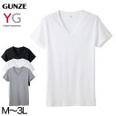 グンゼ YG メンズ 綿100% Vネック Tシャツ M〜3L (GUNZE 男性 紳士 半袖 下着 肌着 インナー 抗菌 防臭 M L LL 3L 白 黒 グレー V首 大きいサイズ)