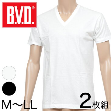 BVD メンズ 半袖シャツ Vネック NEW STANDARD 綿100％ 2枚組 M〜LL (インナー 下着 V首 男性 紳士 白 黒 ホワイト コットン M L LL)