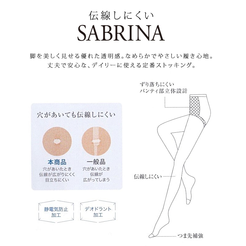 【要エントリー★5/25は抽選でポイントバック！】グンゼ SABRINA 伝線しにくい ストッキング 3足組 M-L・L-LL GUNZE サブリナ レディース レッグウェア ベージュ 黒 パンティーストッキング パンスト 伝線 丈夫