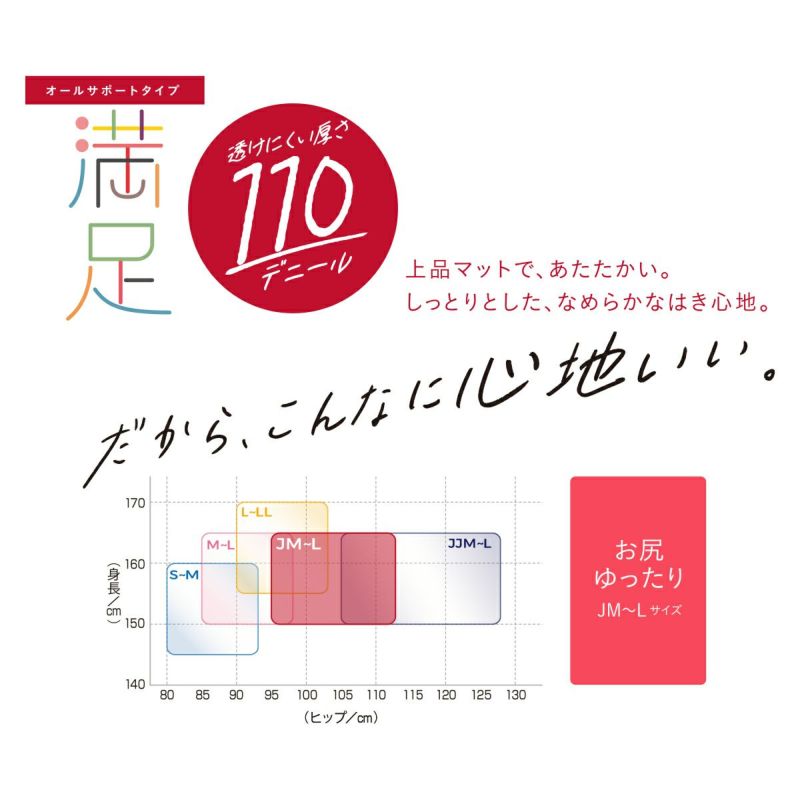 福助 満足 美しく心地いい ヒップゆったり 110デニールタイツ JM-L (フクスケ レディース ベージュ 黒 カラータイツ 発熱タイツ 暖かい ふくすけ)【在庫限り】 3