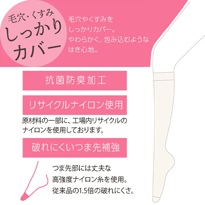 【要エントリー★5/10は抽選でポイントバック！】福助 デイリー満足 毛穴・くすみカバー ひざ下 ショートストッキング 3足組 22-25cm (ストッキング ショート丈 ひざ丈 防臭 レディース)