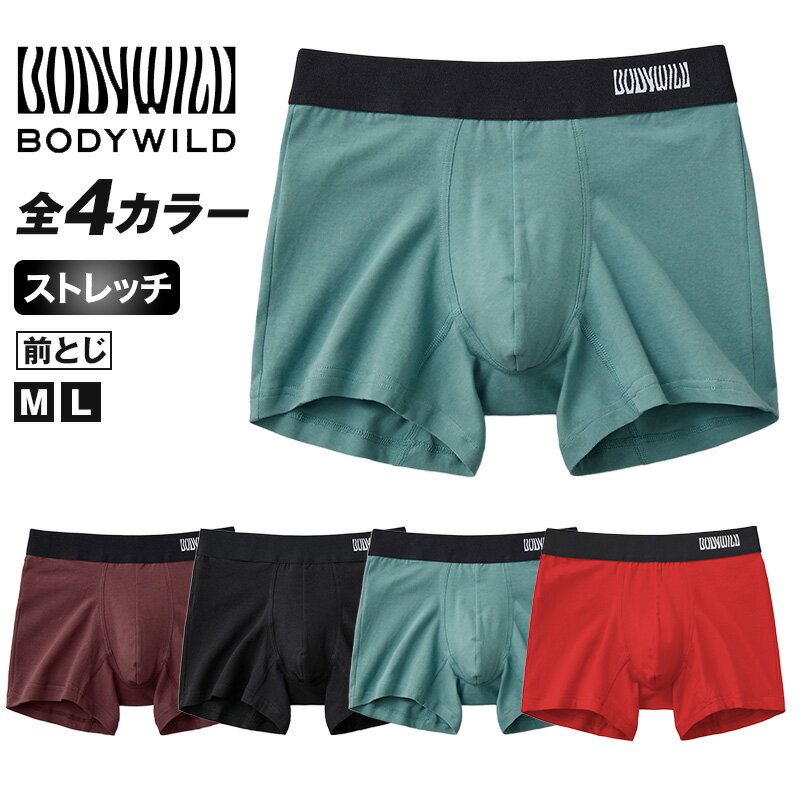 グンゼ ボディワイルド ボクサーパンツ メンズ 前閉じ M・L GUNZE BODYWILD ボクサーブリーフ 綿混 インナー 下着 ロゴ 前とじ 赤 黒 青緑