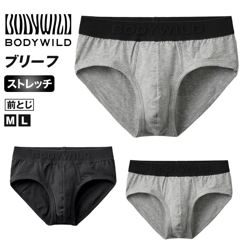 ボディワイルド ブリーフ グンゼ ボディワイルド ブリーフ メンズ 前閉じ M・L GUNZE BODYWILD 綿混 インナー 下着 ショートパンツ パンツ 下穿 下穿き ロゴ 前とじ 黒 灰