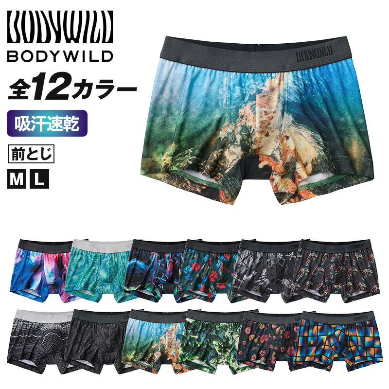 グンゼ ボディワイルド ボクサーパンツ 前閉じ M L GUNZE BODYWILD ボクサーブリーフ 下着 肌着 インナーウェア ストレッチ 柄物 プリント 前とじ プレゼント ギフト 父の日