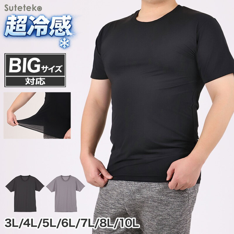 大きいサイズ メンズ tシャツ 半袖 丸首 Tシャツ 3L 4L 5L 6L 7L 8L 10L ビッグサイズ キングサイズ ワイドサイズ トールサイズ 冷感インナー 接触冷感 吸汗速乾 ドライ ストレッチ 通気性 夏 夏用 インナー 肌着 下着 ひんやり さらさら 涼しい ムレにくい【在庫限