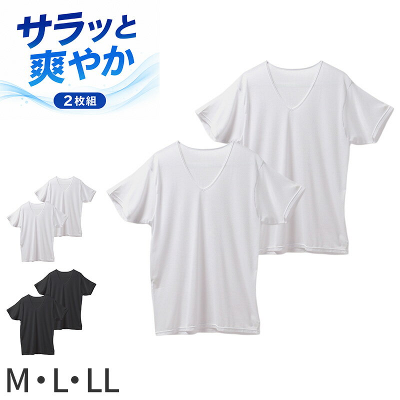 樂天商城 - メンズ インナー 2枚組 半袖V首 シャツ 綿混 制菌加工 メッシュ Vネック M L LL 肌着 下着 Tシャツ 男性 紳士 ニオイ対策 通気性 白 黒 ホワイト ブラック 快適 肌ざわり デイリー 普段使い 洗い替え まとめ買い 春夏 ベタつきにくい 汗対策
