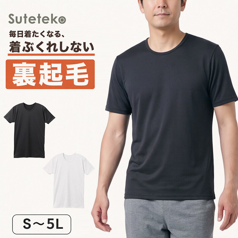 裏起毛 インナー メンズ 半袖 丸首 あったかインナー クルーネック 肌着 S M L LL 3L 4L 5L 秋冬 防寒インナー 重ね着 冷え対策 薄手 着ぶくれしない ストレッチ 速乾 紳士肌着 アンダーウェア ラウンドネック 大きいサイズ 寒がり 洗い替え suteteko-10052986 下着・靴下のすててこねっと パッケージ画像