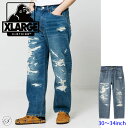 XLARGE エクストララージ ボトムス CRASH DENIM PANTS 101223031012 メンズ パンツ ボトム ズボン ストリート カジュアル ブランド ワイドパンツ ロングパンツ デニムパンツ ダメージデニム 中学生 高校生 大学生 学生 トレンド 流行 ライトインディゴ 30inch 32inch 34inch