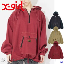 エックスガール アウター レディース X-girl エックスガール アウター KANGAROO POCKET ANORAK 105221021007 ジャケット ブルゾン レディース オーバーサイズ アノラック フード付き ドロップショルダー メンズライク スポーティ ロゴ コットン 中学生 高校生 大学生 学生 ブラック ベージュ バーガンディ M