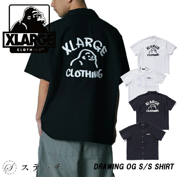 乐天商城 - エクストララージ シャツ XLARGE シャツ ワークシャツ メンズ ユニセックス OGロゴ オープンカラー チェーン刺繍 ロゴ刺繍 大人ストリート ベーシック ストリート カジュアル 刺繍 トレンド 春夏 シワになりにくい ポリエステル生地 オリジナル柄