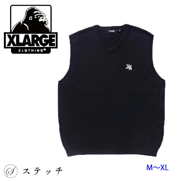 楽天ステッチエクストララージ XLARGE ベスト OLD ENGLISH KNIT VEST 101233015001 トップス ベスト ニットベスト アクリル メンズ シンプル ストリート カジュアル ロゴ 刺繍 中学生 高校生 大学生 学生 トレンド