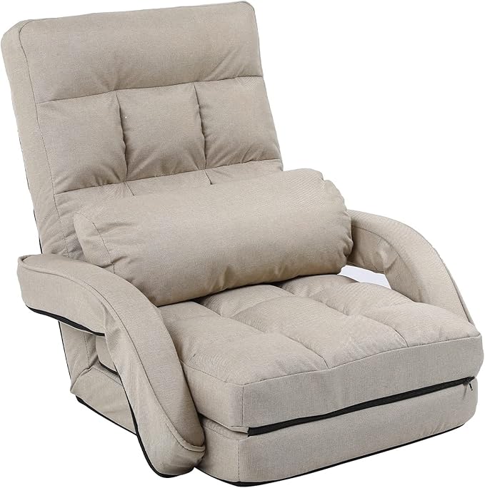 KYODA 座椅子 ひじ掛け付き クッション付き リクライニング 14段階調節 3way ハイバック ふあふあ 脚置き フロアチェア 折りたたみ可能 幅約50cm