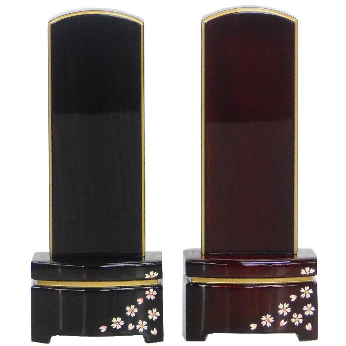 モダン位牌 雪月花 雪丸舞桜 鏡面仕上げ 黒檀/紫檀 4.0 蒔絵付 1名分文字入れ付 16.0cm