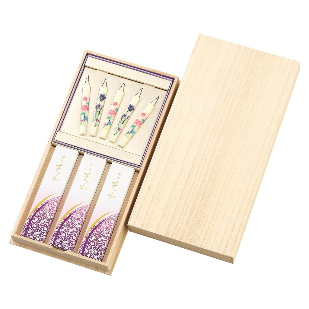 線香 ろうそく ギフトセット 銘香 芝山 絵ろうそく セット 日本香堂 桐箱 進物 贈答 せんこう お供え 御仏前 御霊前 正月準備 正月 元旦