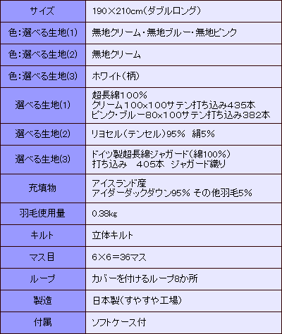 ［最大2,000円クーポン］使用可羽毛布団 工場直販 日本製 アイスランド産アイダーダックダウン 羽毛肌掛け布団ダブルロングサイズWL 190×210cm 本ケワタガモ 送料無料 (ダウン 無地 楽天 寝具 羽毛肌掛け布団 ダウンケット ダブル用)