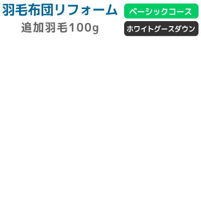 リフォーム追加羽毛100g ベーシック ホワイトグースダウン 料金の中に含まれている足し羽毛では足りないお客様のための追加羽毛です ヨーロピアンホワイトグース90％ 羽毛布団打ち直し 羽毛布団 羽毛リフォーム 打ち直し