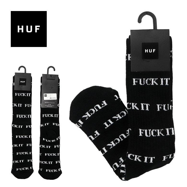 HUF ハフ ソックス 靴下 メンズ ストリート スケーター クルーソックス おしゃれ オシャレ かっこいい スケボー ストリート系 HIPHOP ブランド ロゴ ブラック 黒