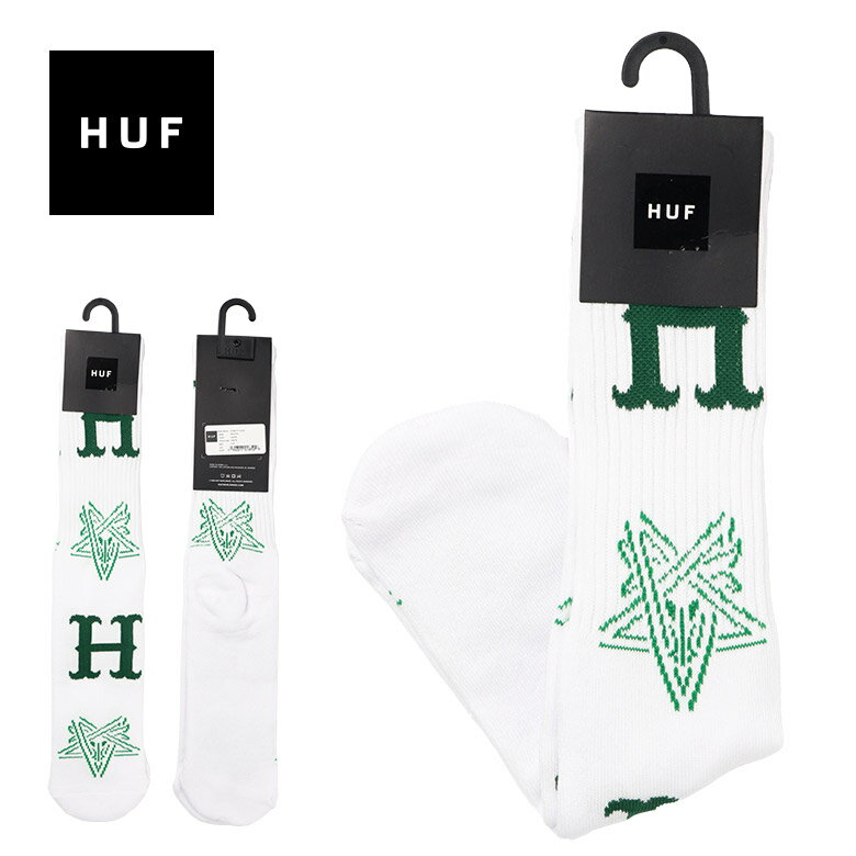 HUF ハフ ソックス 靴下 メンズ ストリート スケーター クルーソックス おしゃれ オシャレ かっこいい スケボー ストリート系 HIPHOP ブランド ロゴ ホワイト 白