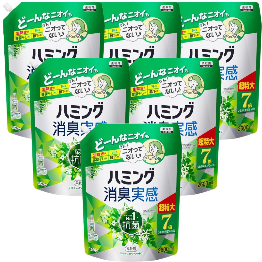 【30日と1日はポイント5倍！】ハミング消臭実感 柔軟剤 無敵消臭！ハミング内No.1抗菌 リフレッシュグリーンの香り つめかえ用 2,600ml×6袋 4袋 2袋 大容量